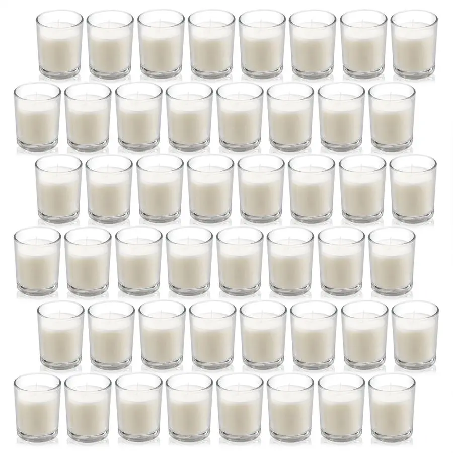 

48 Pack Warm White Unscented Clear Glass Filled Votive Candles. Hand Poured Wax Candle Ideal Gifts for Aromatherapy Spa Weddings