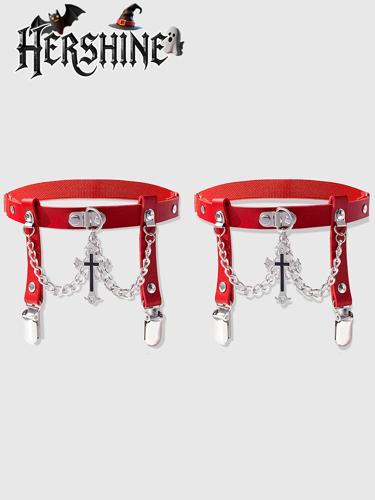 Hershine 2 peças feminino vermelho strass cruz sexy gravata meias clipe y2k preto estilo punk boate diversão rock hip-hop dia das bruxas