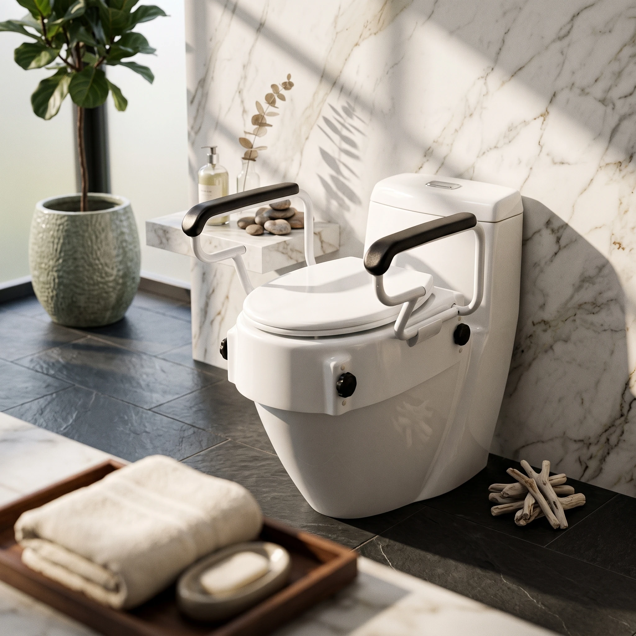 Toilet Seat Riser with Armrests Padded Raised Toilet Seat with Handrails Long-Lasting Comfortable for Elderly, Home Care