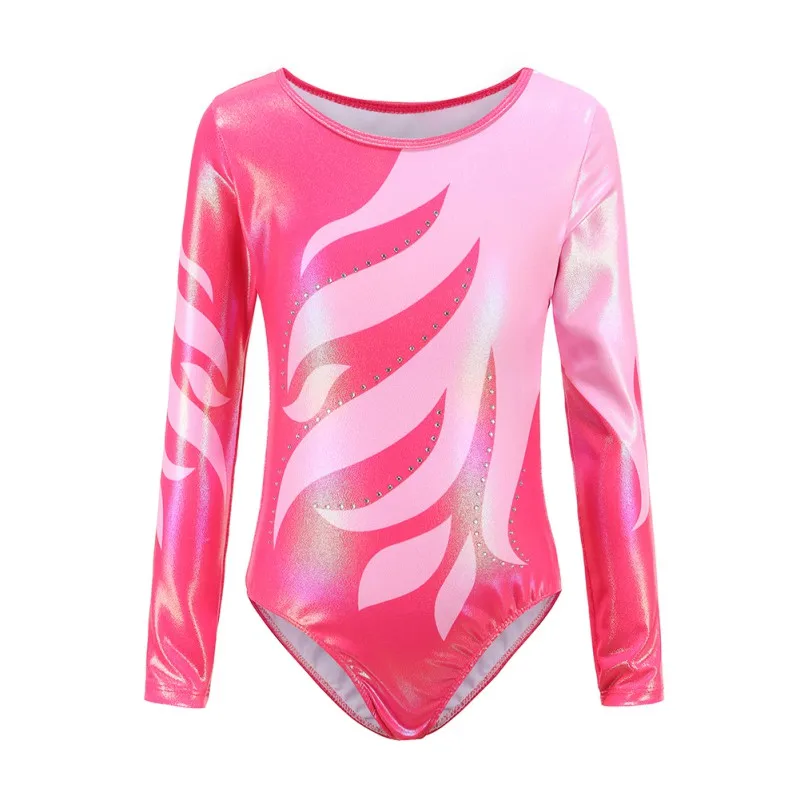 Kids Long Sleeve Gymnastics Bodysuit Girls Sparkly Ballet Leotard  Stage Performance Costume Training Dancewear 5-12 Years