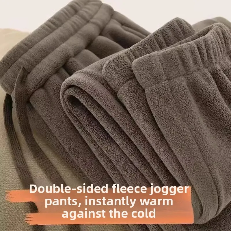 Men's Double-Sided Fleece Thermal Locking Warmth Pants Pure Color Casual Autumn Winter Long Trousers Comfortable Sweatpants