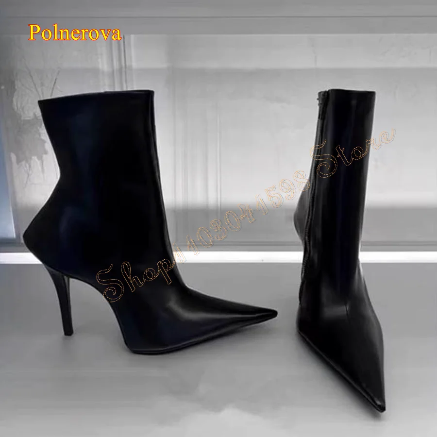 Sexy Pointed Toe Leather High Heel Boots,Stiletto Zipper Women Boots Fashion Party Mid Calf Boots 2023 New Zapatos Para Mujere