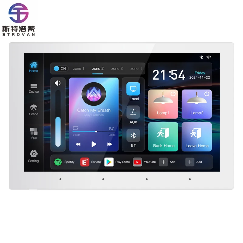 

8 Inch Smart Home Touch Screen 4 Zone Audio Wall Amplifiers Android 11 System 4+32G WIFI Buletooths Music Controller Panel