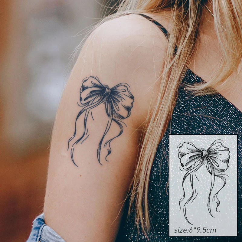 Bow Tattoo Sticker Herbal Juice Semi Permanent Bow Tattoo Stickers Body Decoration Makeup Temporary Tattoo Stickers