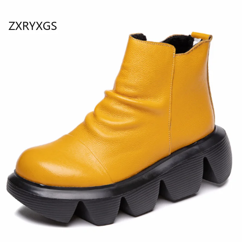 ZXRYXGS Top Cowhide Autumn Single Boots Platform Non-slip Elevator Shoes Women Boots 2025 New Real Leather Winter Trendy Boots