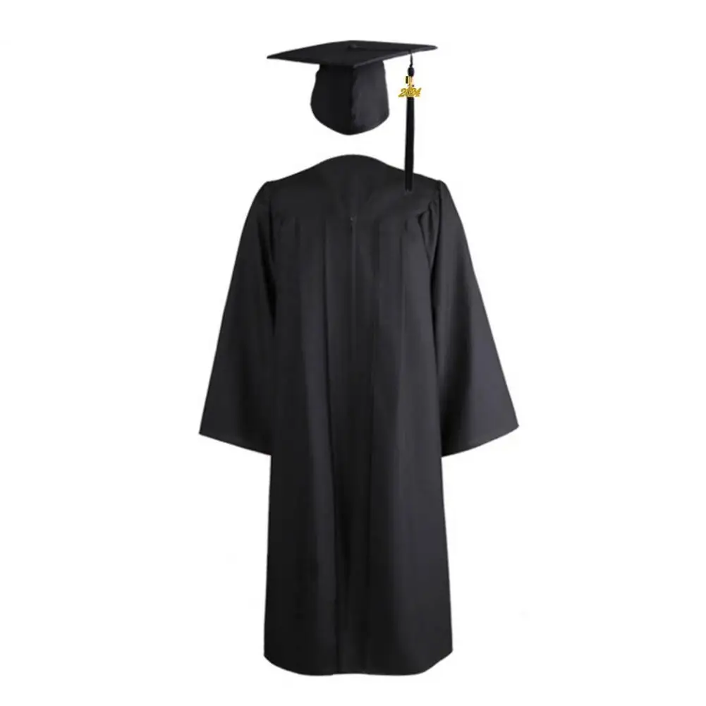 Robe de graduation avec pompon et fermeture éclair pour adultes, col en V, robe académique de licence universitaire, costume de graduation étudiant, 1 ensemble