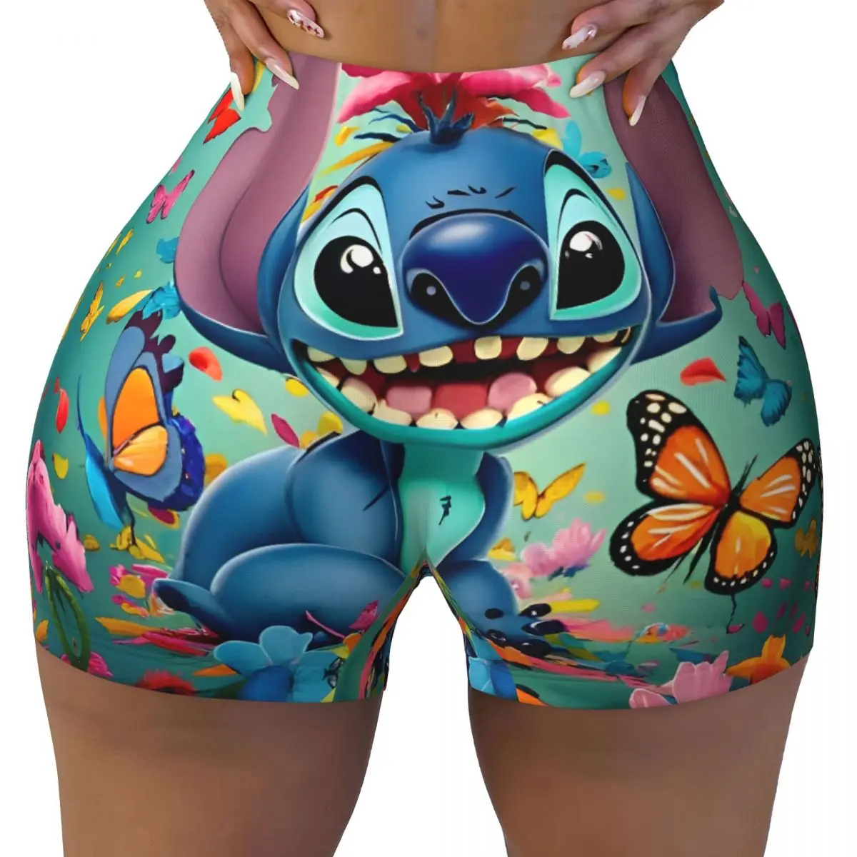 

Women's Fitness Yoga Lift Tight Shorts Cute Cartoon Koala Stitch High Waist and Hip Shorts Workout Scrunch Pants