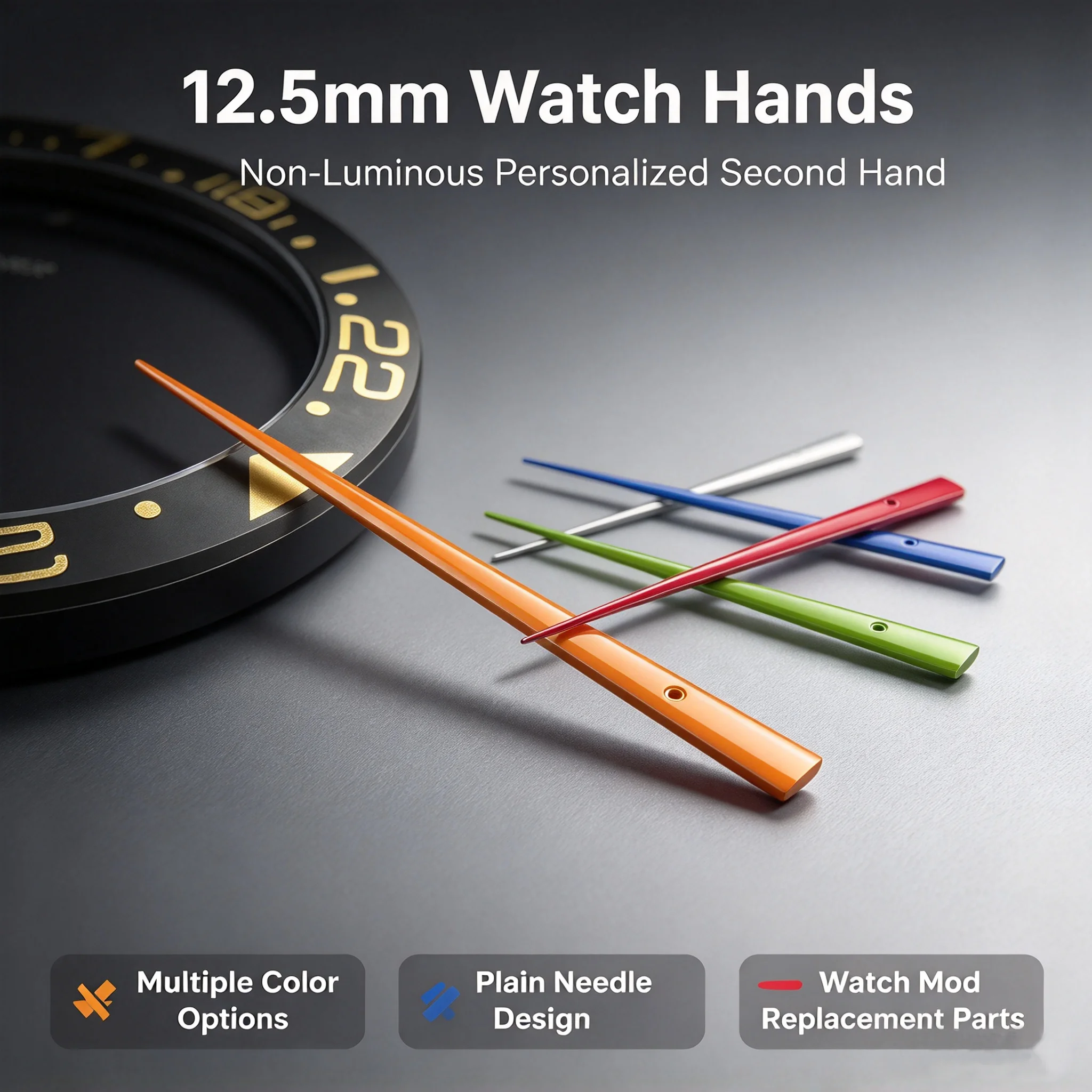 12.5mm Non‑Luminous Watch Hands Personalized Second Hand Fit NH35 NH36 Movement Mechanical Watch Mod Repair Parts