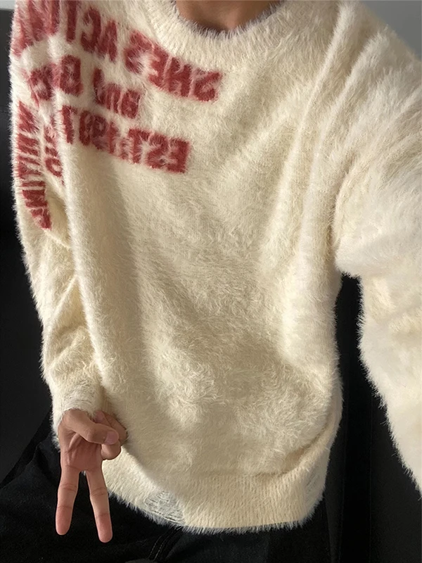 Miękki sweter z dzianiny, okrągły dekolt, idealny na jesień i zimę, w stylu lazy, dla par, długi, ciepły, wygodny, oddychający.