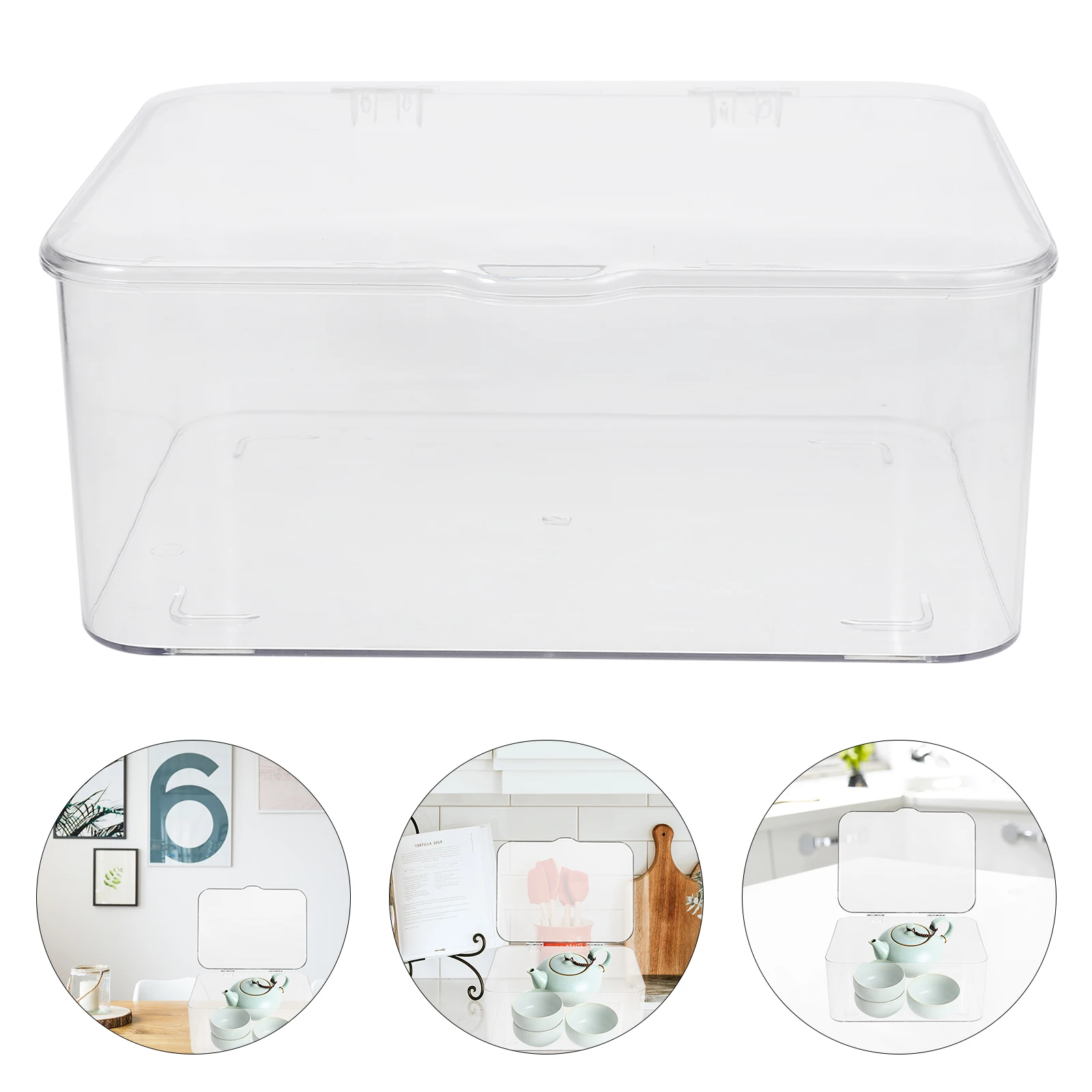 

Large Capacity Sturdy Desk Organizer Clear Stackable Storage Box With Lid For Tea Cups Coffee Mugs Kitchen Bedroom Living