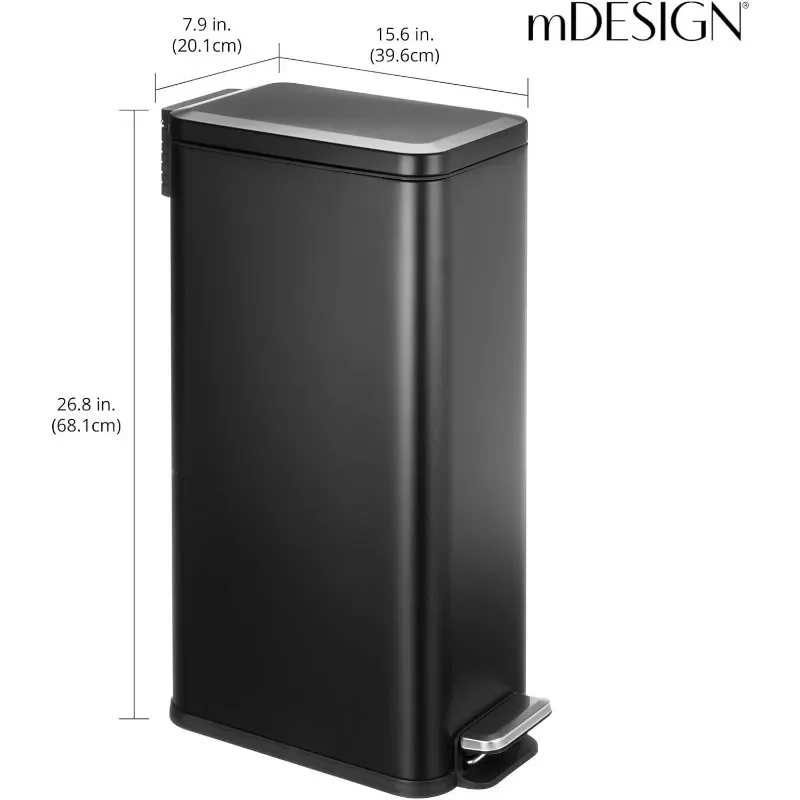 Slim Metal Rectangle 7.9 Gallon Trash Can with Step Pedal, Easy-Close Lid,Removable Liner - Narrow Wastebasket Garbage Container