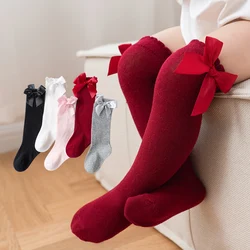 Baby girls' socks Fall Baby big bow knee-high stockings Soft cute Children's Christmas socks Red baby socks 0-5 years old