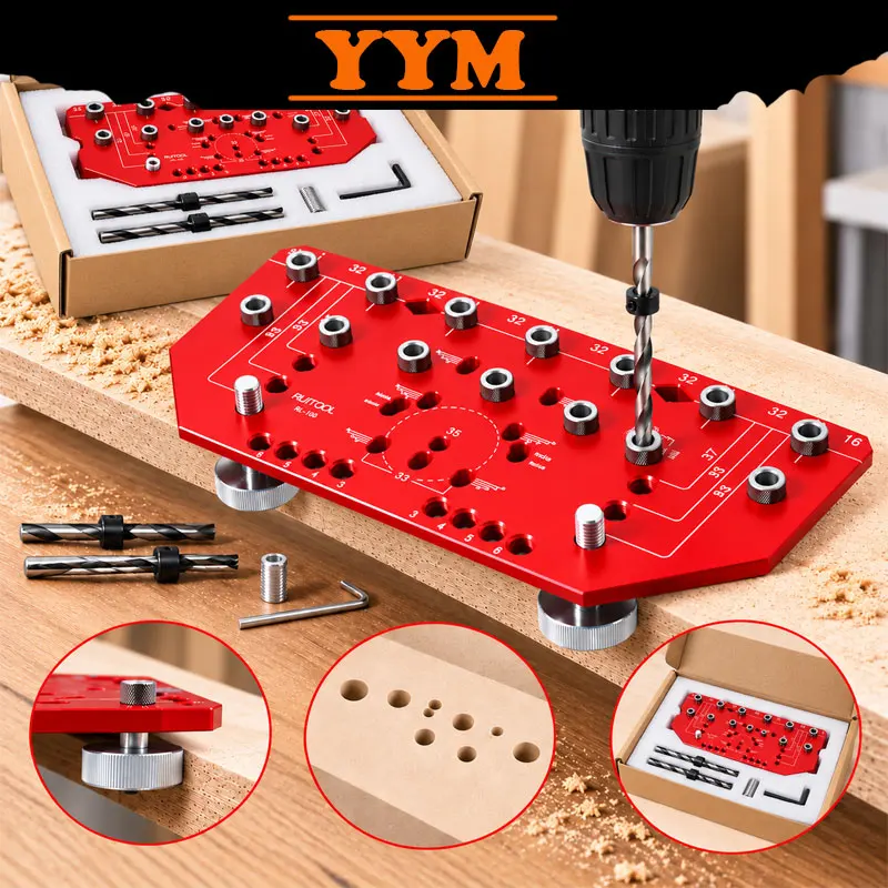 YYM Cabinet Hole Drilling Template Kit, Door Positioning Clamp Drill Guide for Woodworking, Suitable for Pros & Beginners