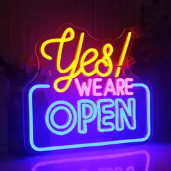 Yes We Are Open Neon Signs Dimmable Led Bar Open Neon Sign for Business Hanging Open Signs Shop Restaurant Wall Decor Neon