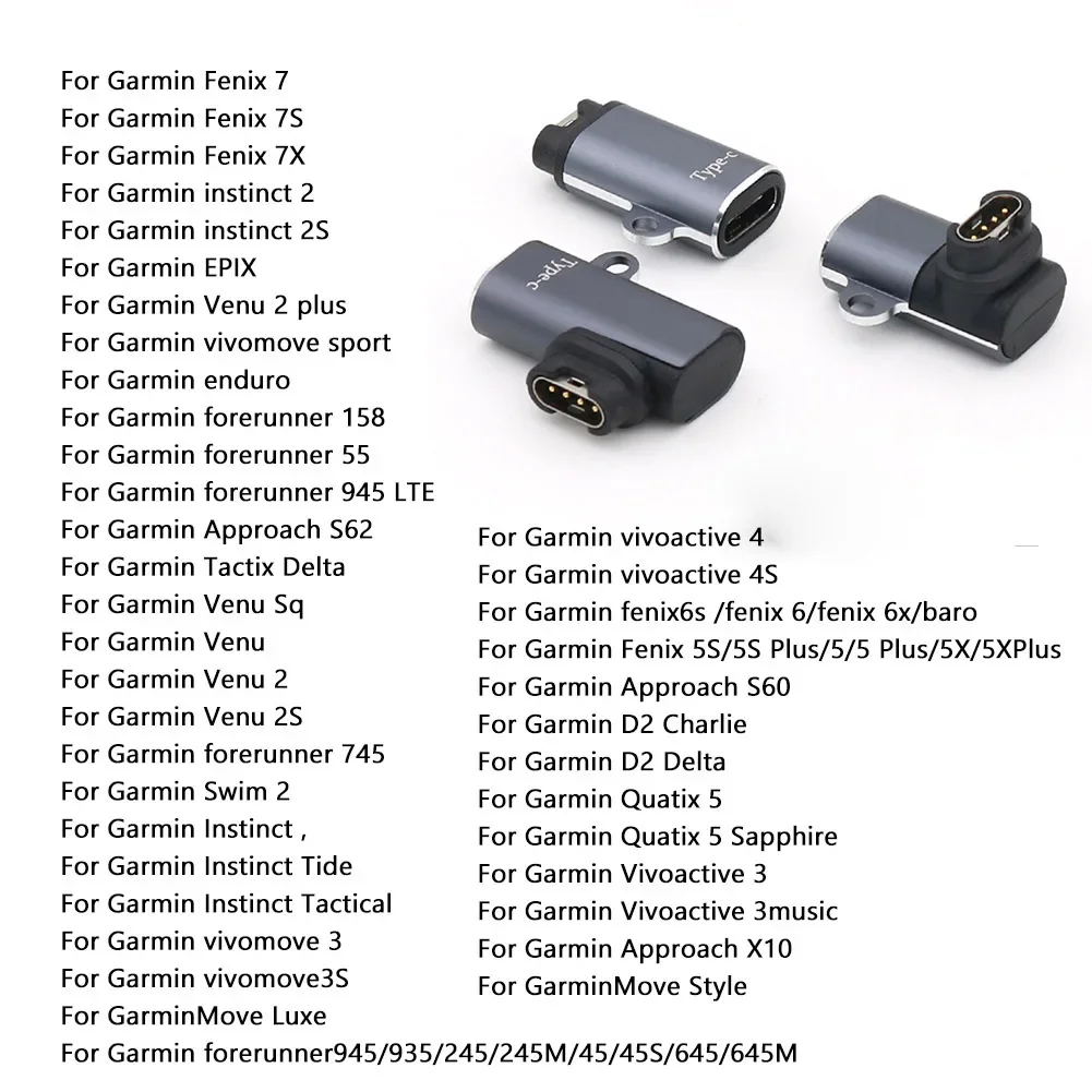Portable Charger Adapter with Lanyard Hole Type-C/8 Pin/Micro USB Charging Adapter Replacement Parts for Garmin Fenix 7X/6/6S/6X