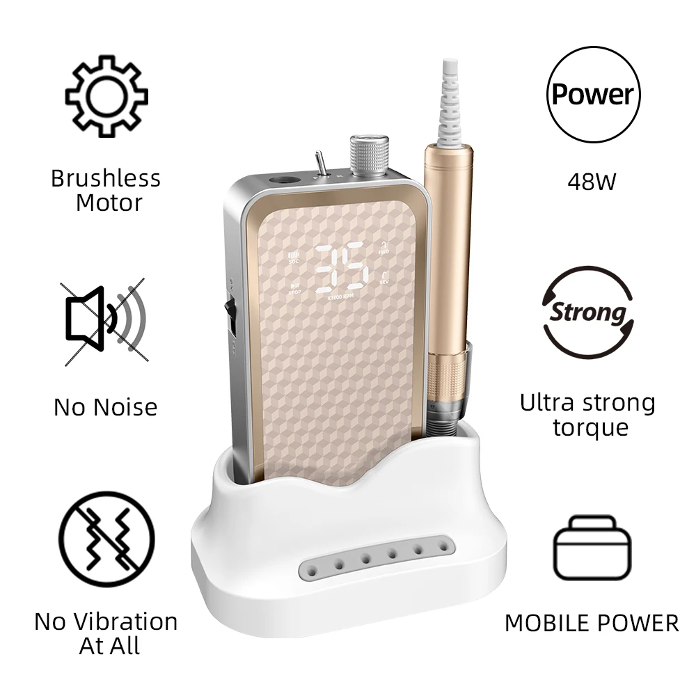 เครื่องตะไบเล็บคุณภาพสูง 35000 รอบต่อนาที แบบชาร์จไฟได้ สำหรับมืออาชีพ ใช้ในร้านเสริมสวย แบบไร้แปรง