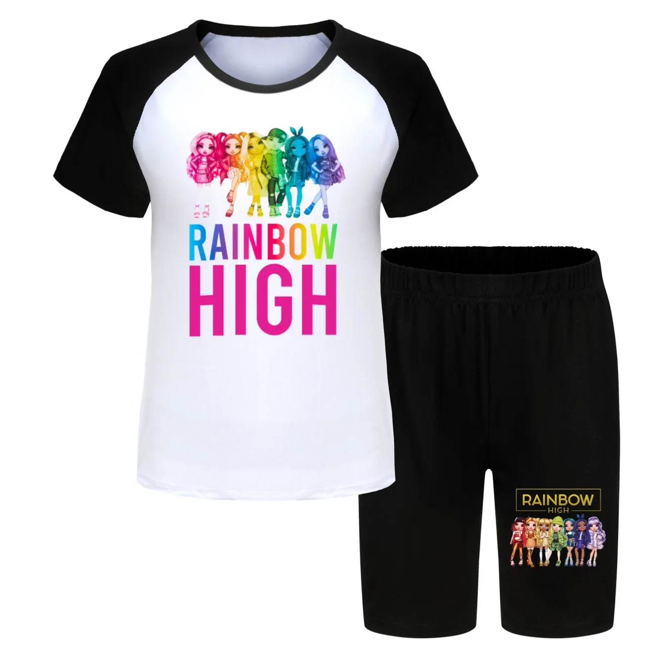 New Costume Kids Short Sleeve Pyjamas rainbow high Baby Girls Cartoon Tshirt Pants 2pcs Sets Boys Sleepwear3415