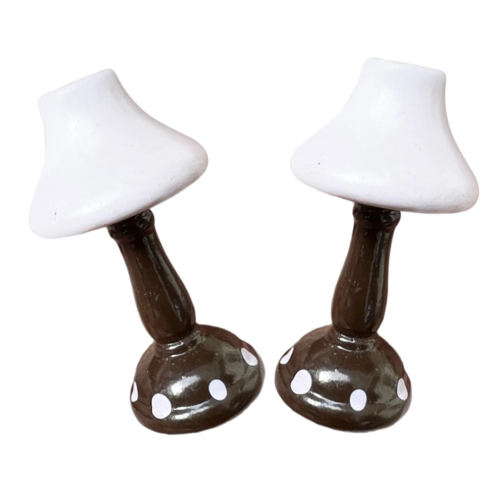 

2pcs Miniature Wooden Table Lamp Elegant LED Bedside Light for DIY Dollhouse Decor Mini House Model Desk Tiny Lamp Mini Lamps