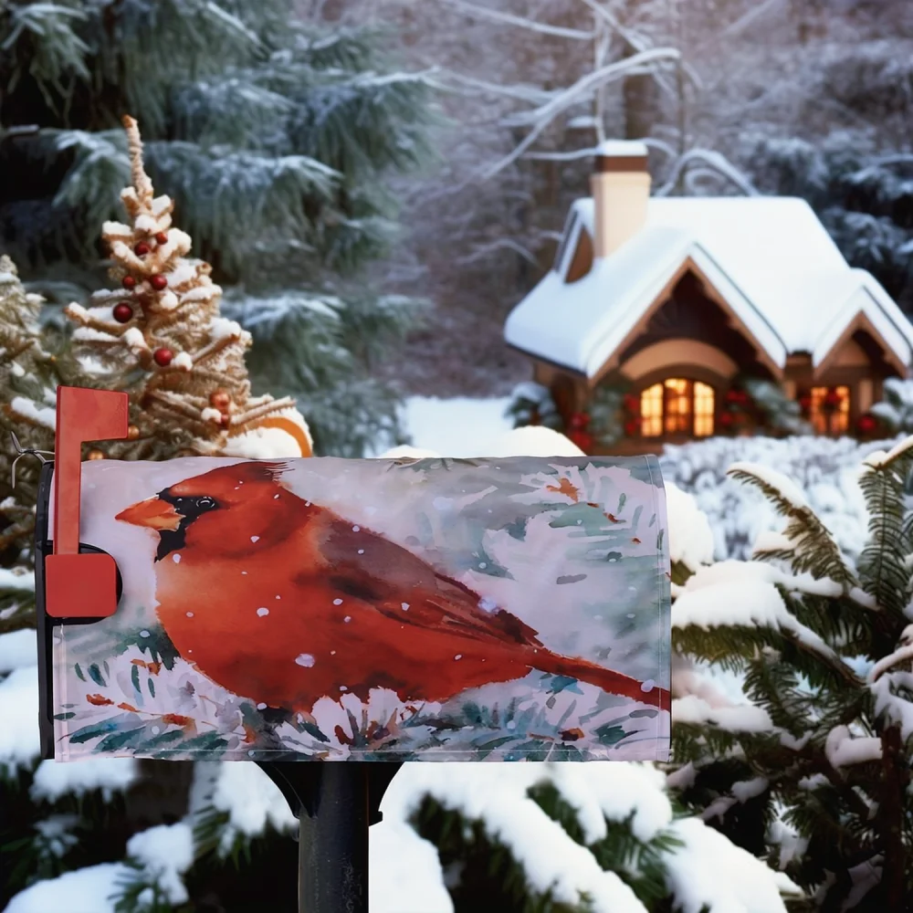 Outdoor Festive Mailbox Decor Christmas Holiday Ornament Cartoon Print Durable Oxford Fabric Yard Garden Mail Wrap