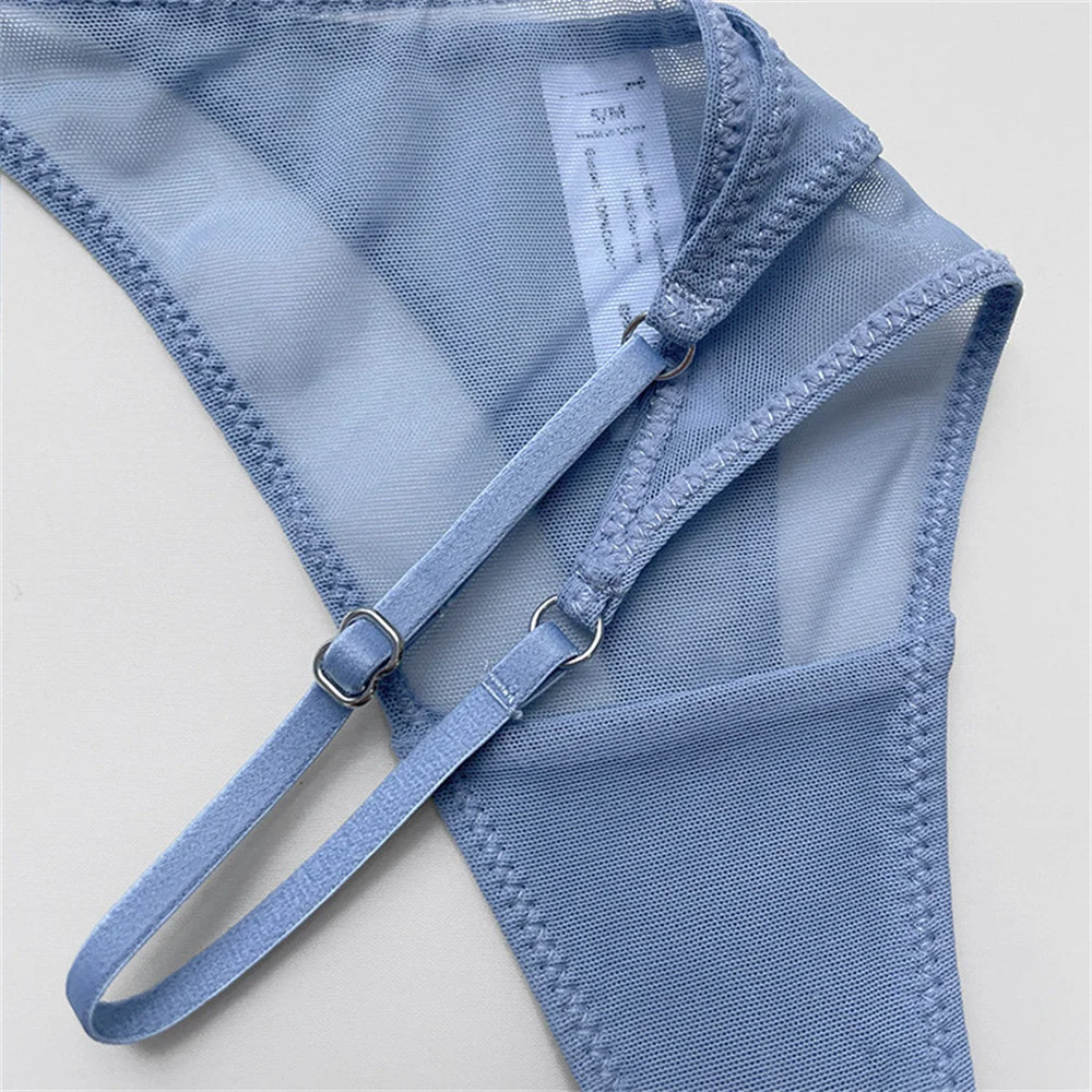 4 ks růžové vysoké střihy tanga dámské spodní prádlo perspektivní síťované sexy nastavitelný tenký pásek tangá sportovní fitness gázové kalhotky - náhled 6