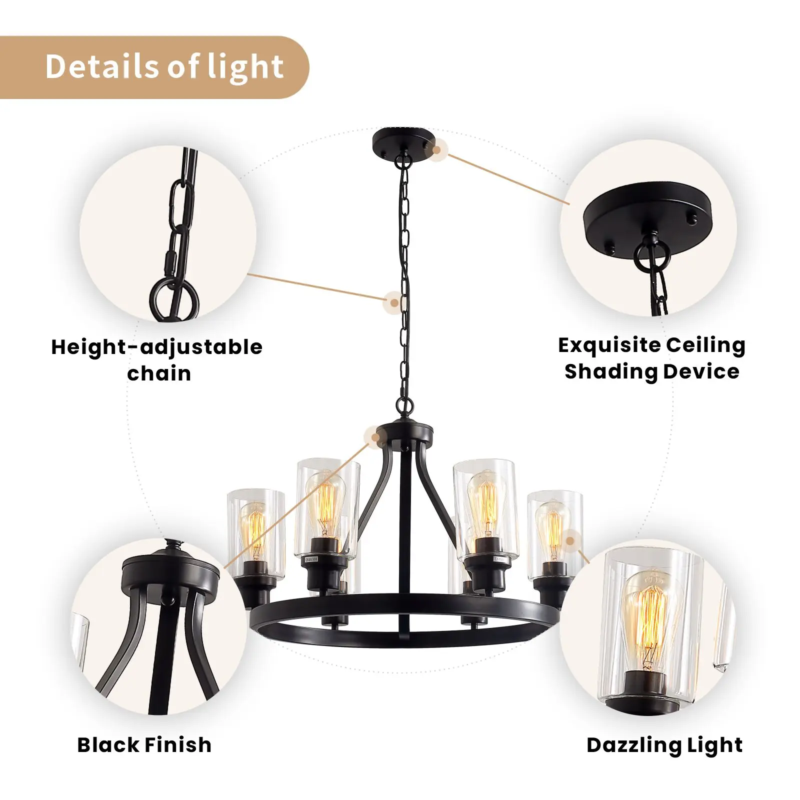 Imagem -05 - Rústico Wagon Wheel Chandelier Light Fixture para Sala de Jantar Metal Black Farmhouse Pendant Lighting Home Decoration Lamp Luzes