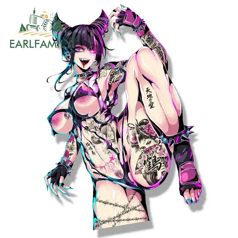 EARLFAMILY-pegatina de calle Punk Juri Han Fanart para coche, juego Arcade NSFW, calcomanía de Waifu, JDM, dibujos animados, Peek Girl, Graffiti