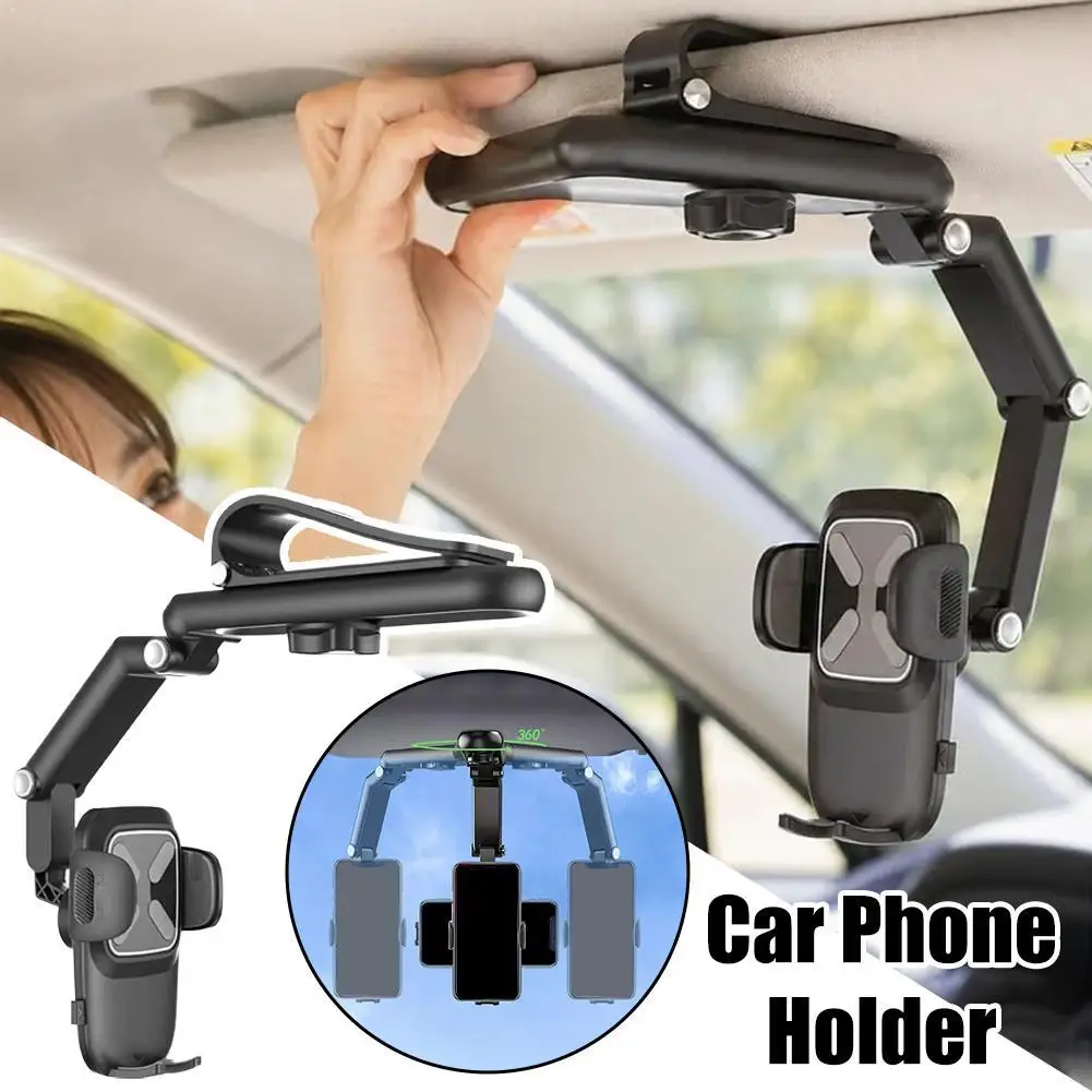360 Rotating Car Phone Holder Sun Visor Clip Mount Foldable Mobile Phone Stand GPS Support For iPhone 17 16 Xiaomi Samsung