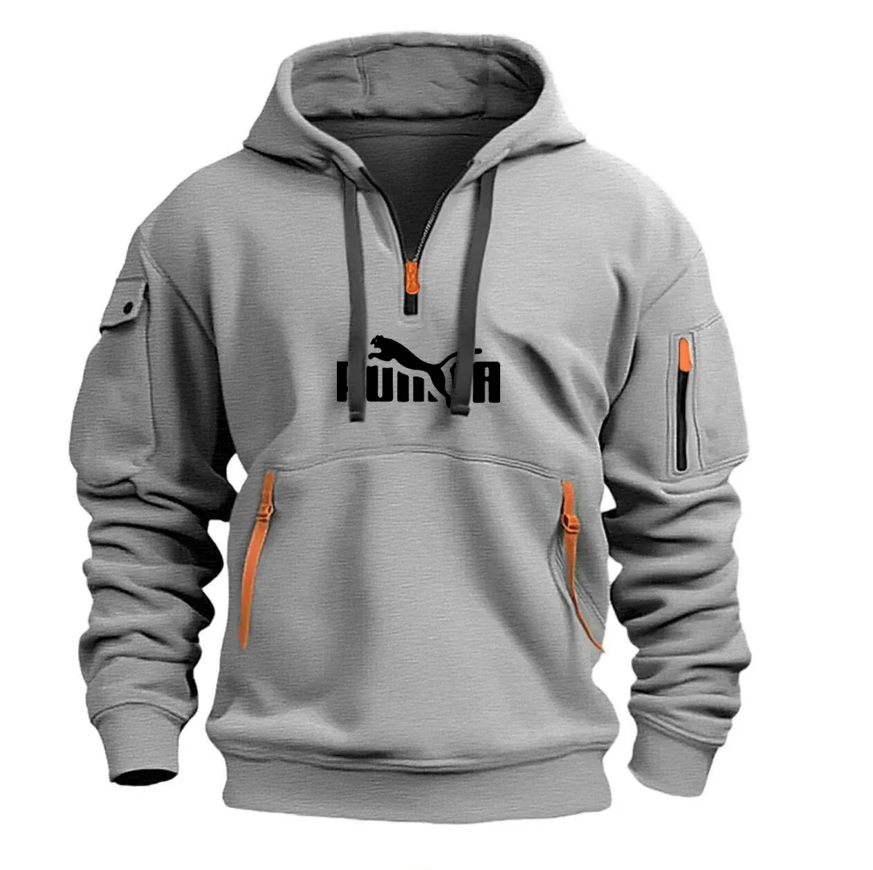 New autumn and winter men\'s hoodie, outdoor fashion casual multi-pocket printed hoodie sports hoodie, men\'s zipper pullover