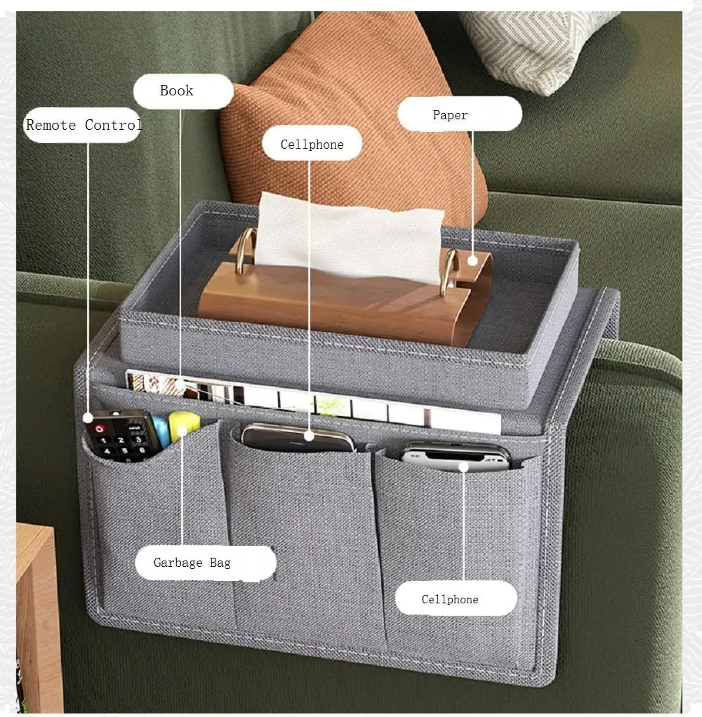 1PC Sofa Armrest Organizer with Cup Holder Remote Control Storage Pockets Leisure Water Bottle Tray for Bedside Sofa Armchair