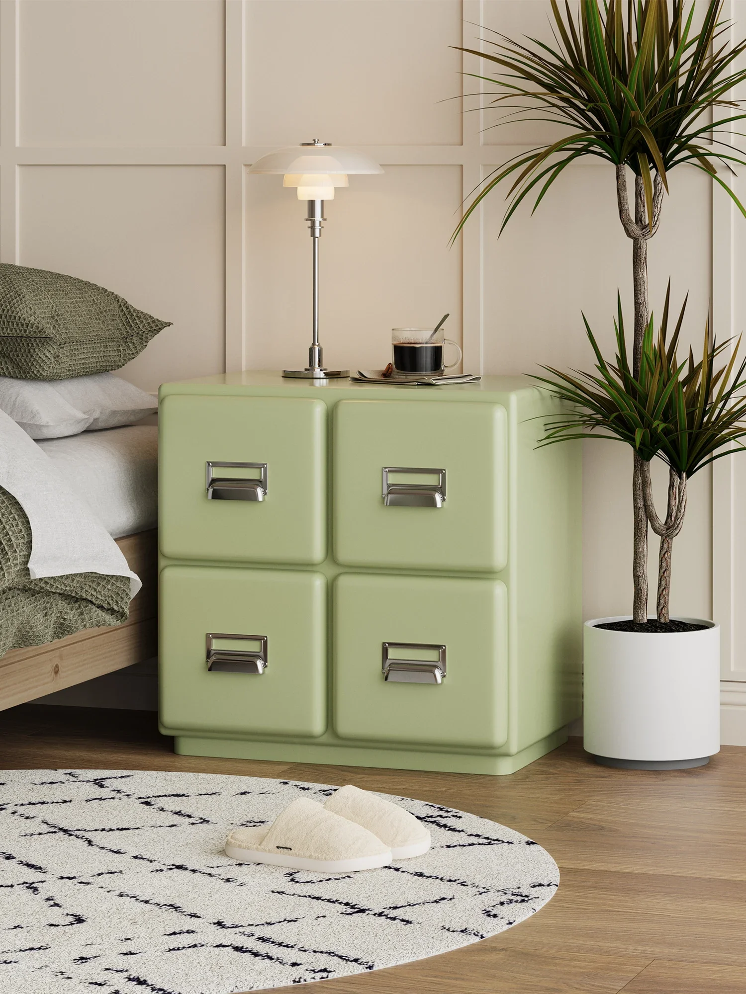 طاولة بجانب السرير باللون الأخضر الكريمي، خزانة جانبية صغيرة حديثة وبسيطة من الخشب الصلب #5