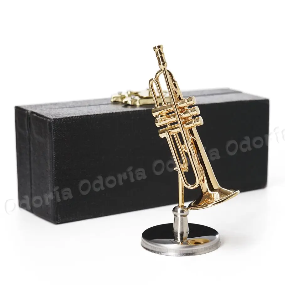 Odoria 1:12 Golden Trumpet with Stand and Case None Playable Musical Instrument Miniaure Dollhouse Furniture Accessories