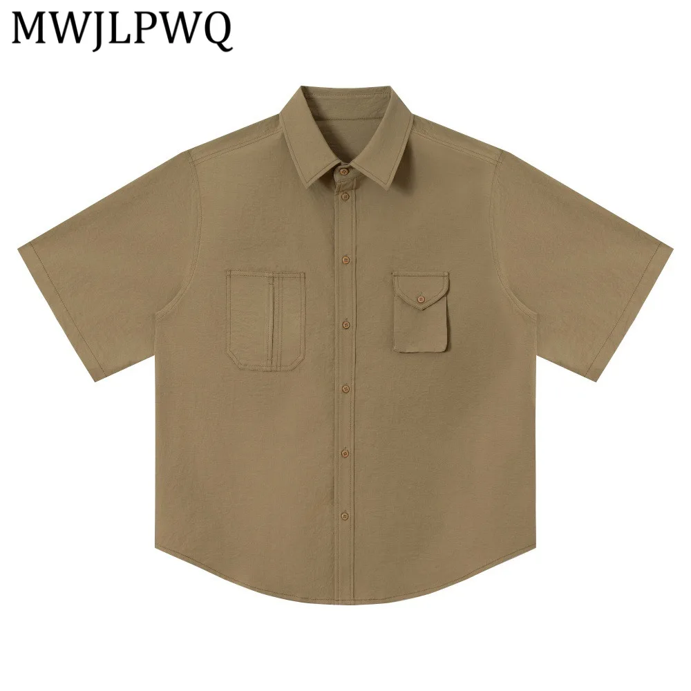 

MWJLPWQ Men's Workwear Short-Sleeve Summer High Street Fashion Vibe Solid Color Versatile Loose Casual Collared Tops New 14364