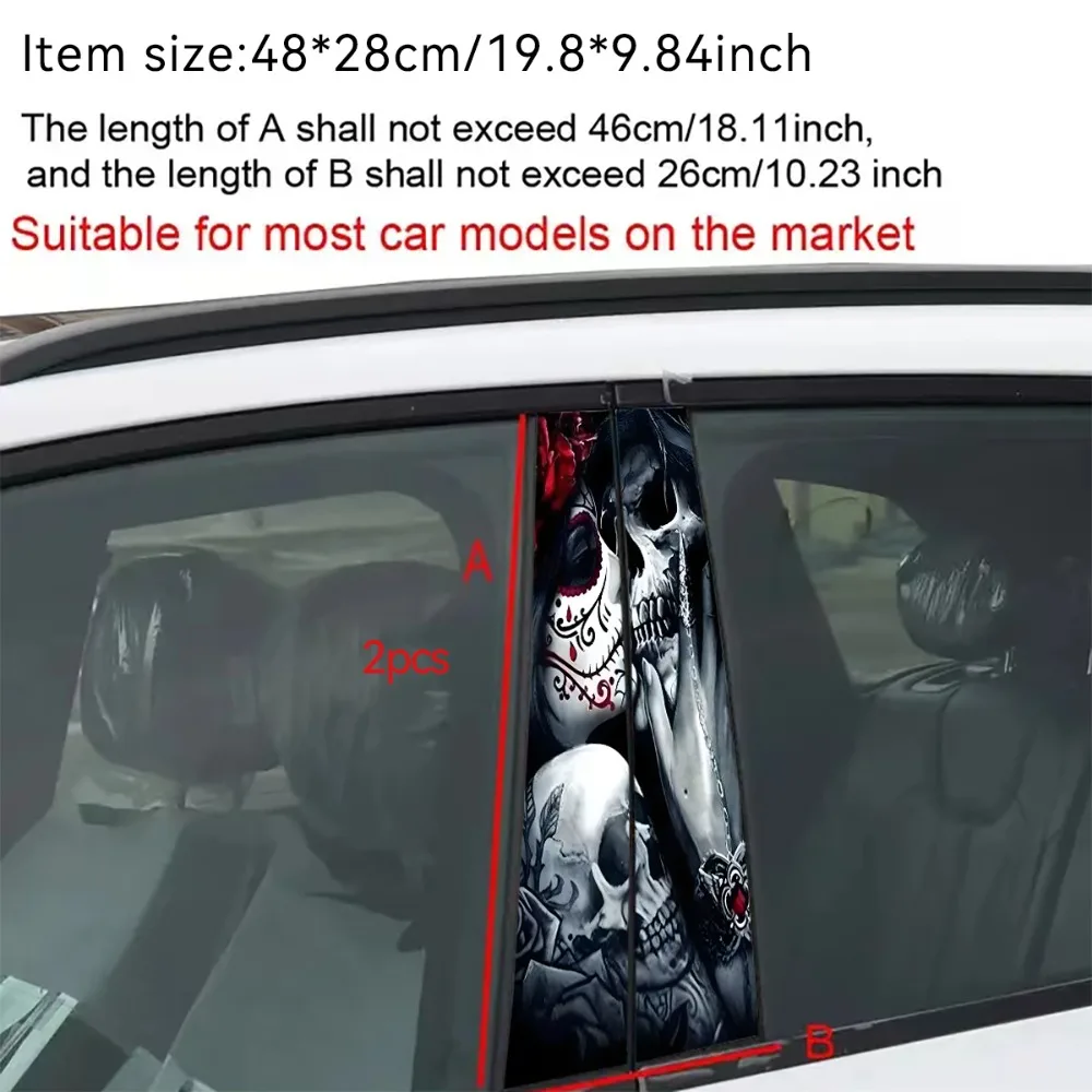 2-Pack - Waterproof and Sun-Resistant Car Stickers Featuring Gothic-Style Skull Patterns for the Rear Quarter Panels of the Car