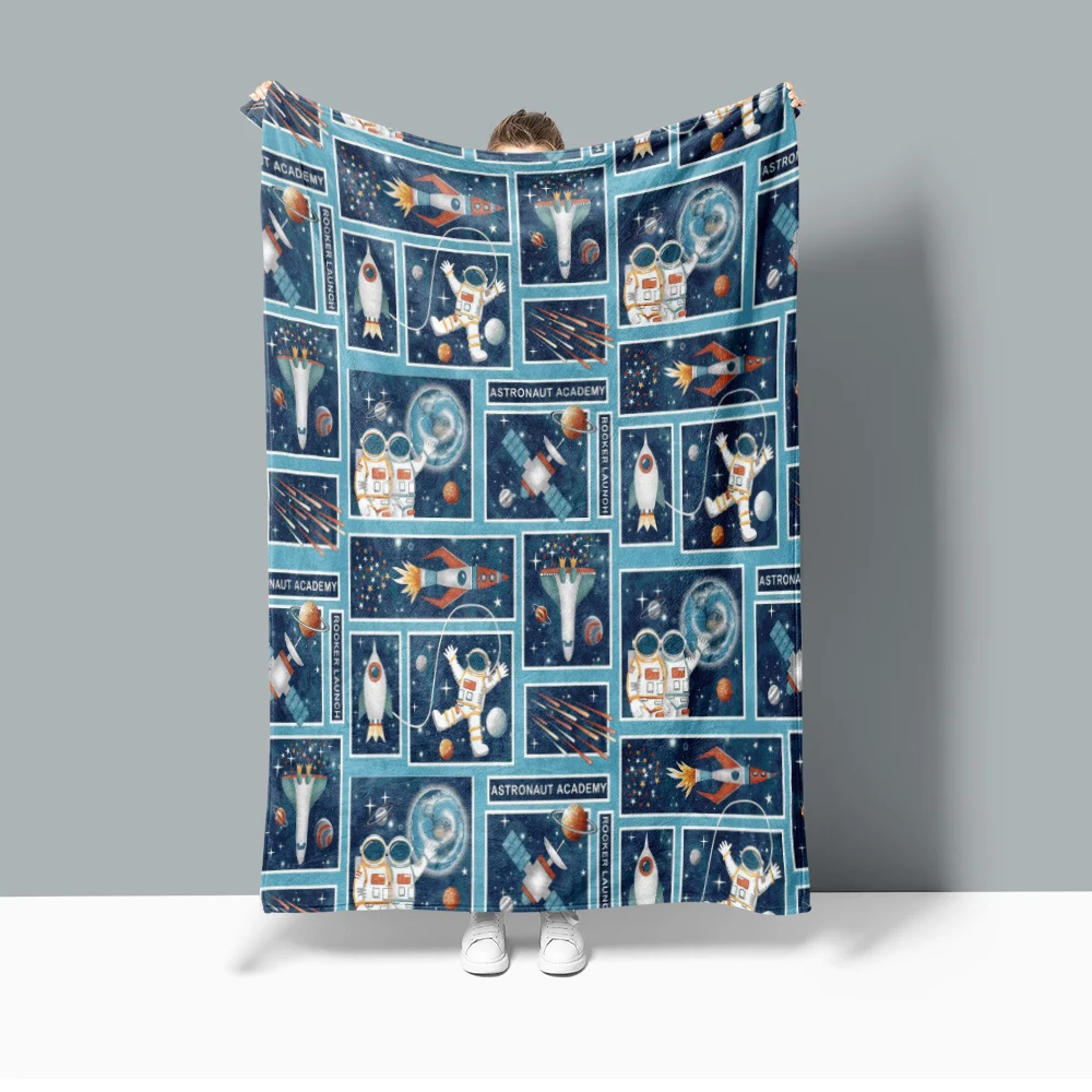 Outer Space UFO Fleece Blanket,Blue Green Thick Bedspread Throws for tra
