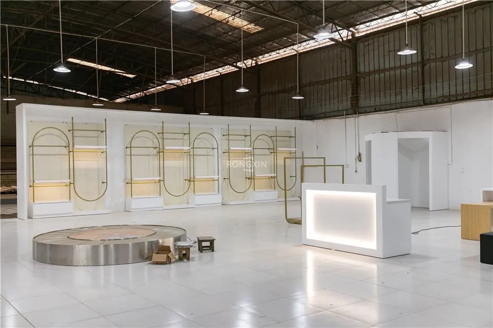 Custom Modern Clothing Display Rack Boutique Wooden Showcase Retail Store Interior Design Fixtures