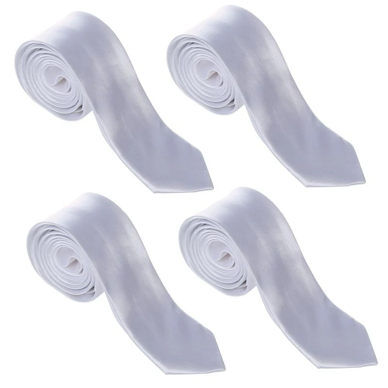 4X Unisex Casual Necktie Skinny Slim Narrow Neck Tie - Solid White Eco-Friendly