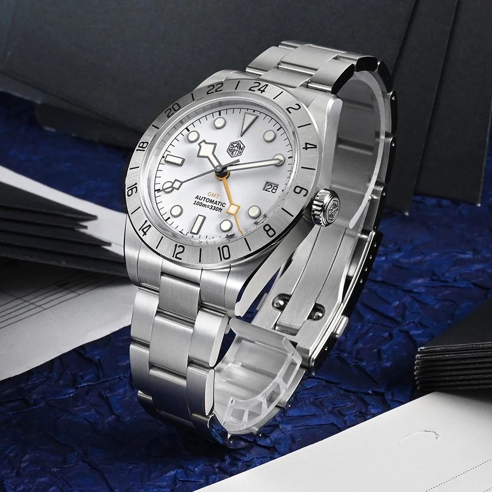 San Martin New 39mm GMT NH34 Mechanical Watches for Men Stainless Steel Sport Watch Sapphire 10Bar Waterproof Luminous SN00054E