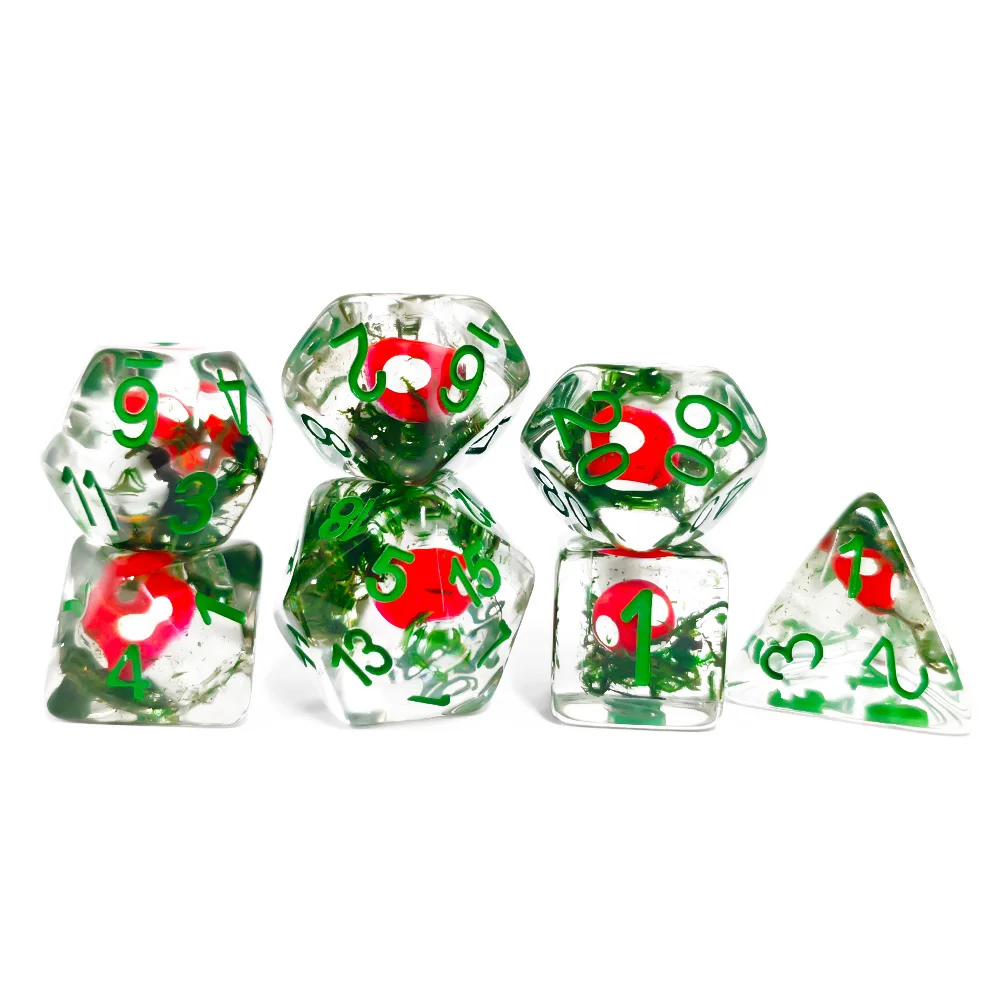 7 قطعة/المجموعة DND النرد الراتنج الشفاف لطيف الفطر نرد متعدد السطوح للعب الأدوار الجدول بطاقة RPG مجلس اللعبة