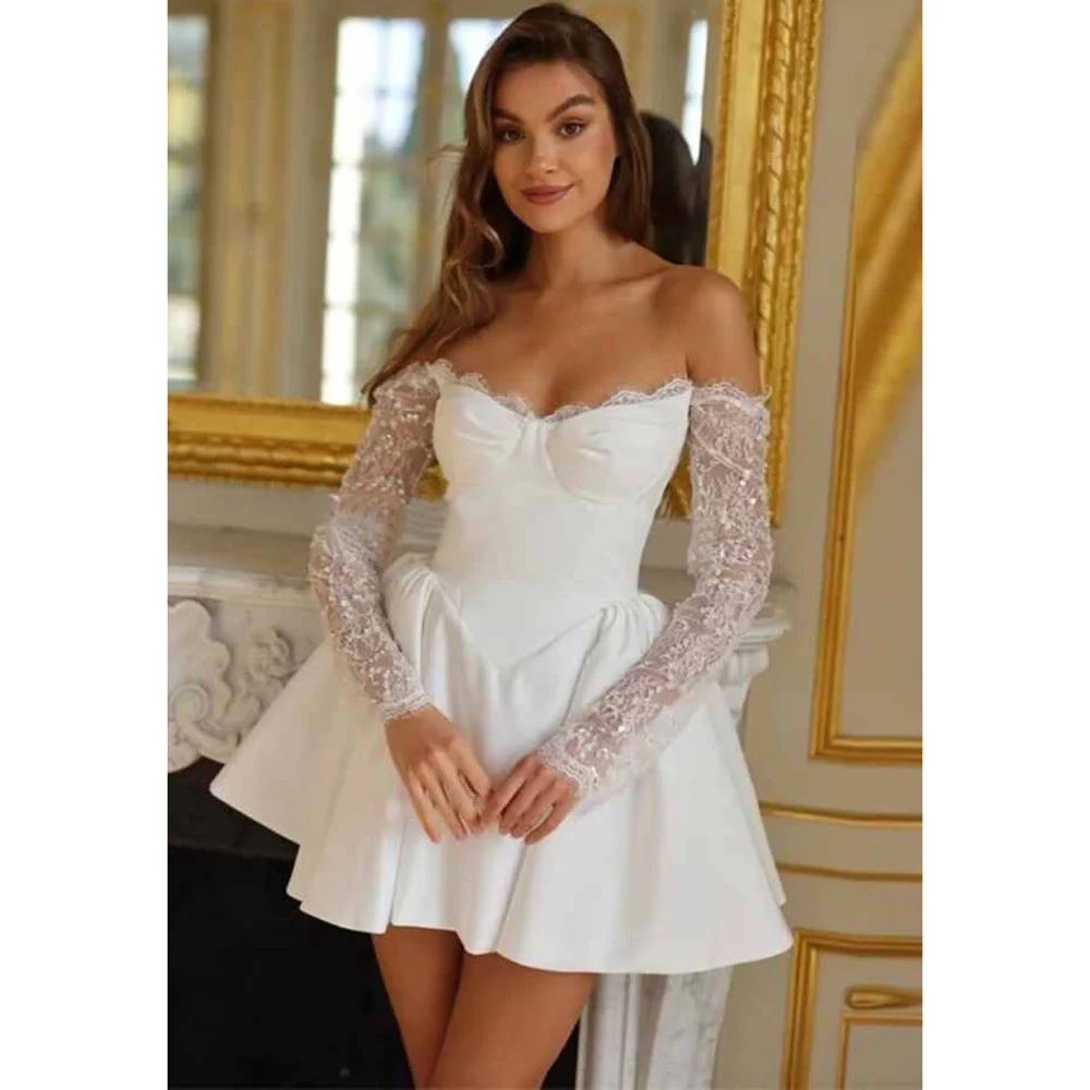 

Lace Mini Wedding Dresse Strapless Backless Sexy Short Skinny Wedding Dresses for Bride Bridesmaids Beach Vacation Holiday