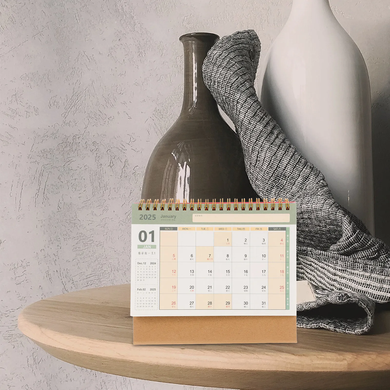 

2025 Mini Standing Desk Calendar Thick Paper Easy Flip Coil Binding Modern Decorative Desktop Calendar for Office Home Planning
