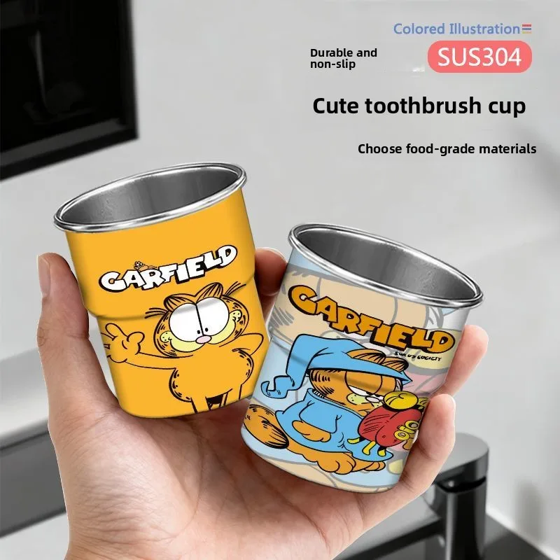 

Garfield cartoon cute water cup stainless steel rinsing cup kawaii home travel portable mini 304 toothbrush cup wholesale