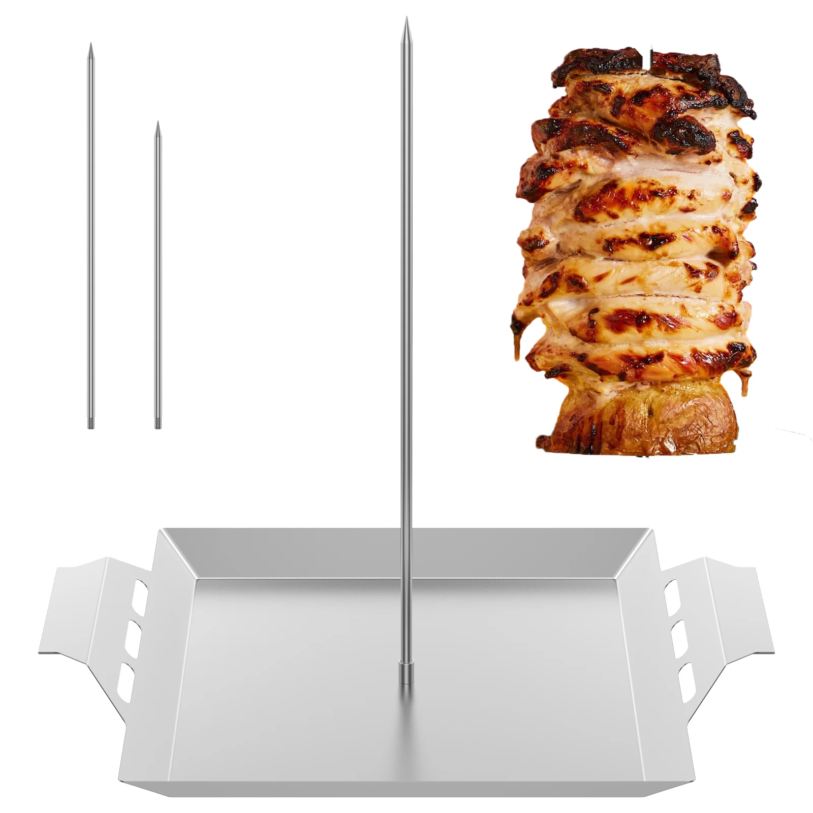 

Stainless Steel Al Pastor Skewer Vertical Skewer with 3 Different Sizes Spikes and Handles Brazilian Vertical Spit Stand BBQ