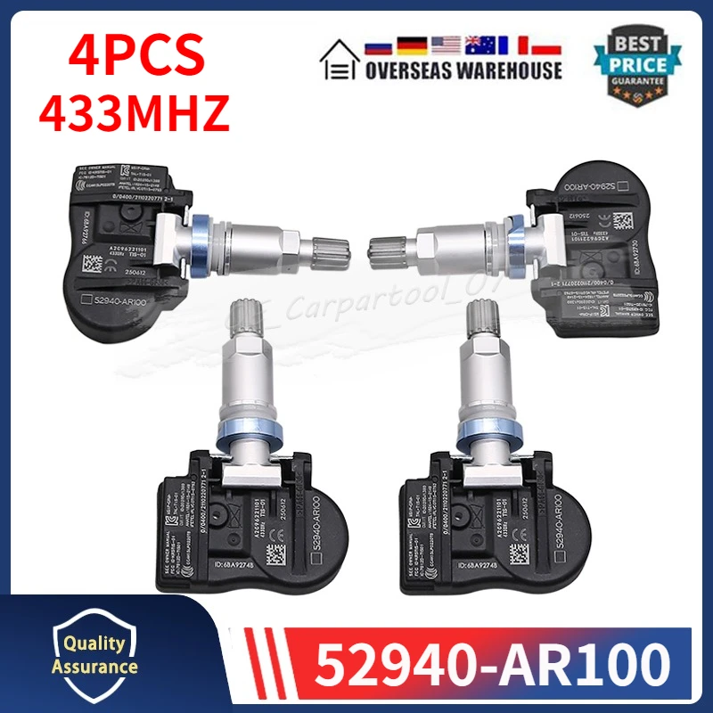 

52940-AR100 TPMS 433MHZ For 2021 Chrysler Grand Caravan 2021-2027 Genesis GV70 Tire Pressure Monitor System Sensor 4PCS
