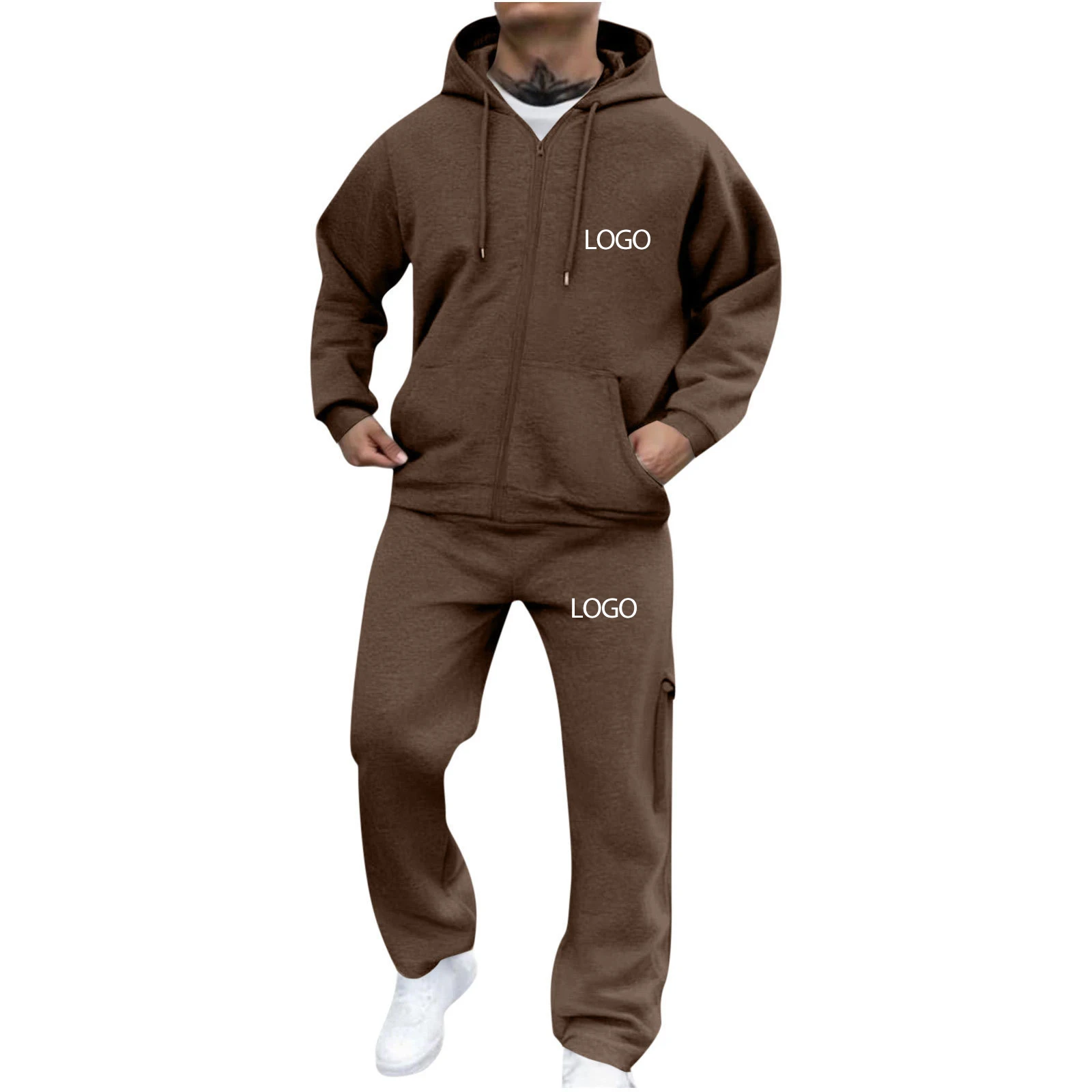 Individuell bedruckter Herren-Trainingsanzug, 2-teiliges Set, Kapuzenpullover mit Reißverschluss, Jogginghose, Sportbekleidung, Trainings-, Lauf-, Jogging- und Freizeitoutfit – Detail 5