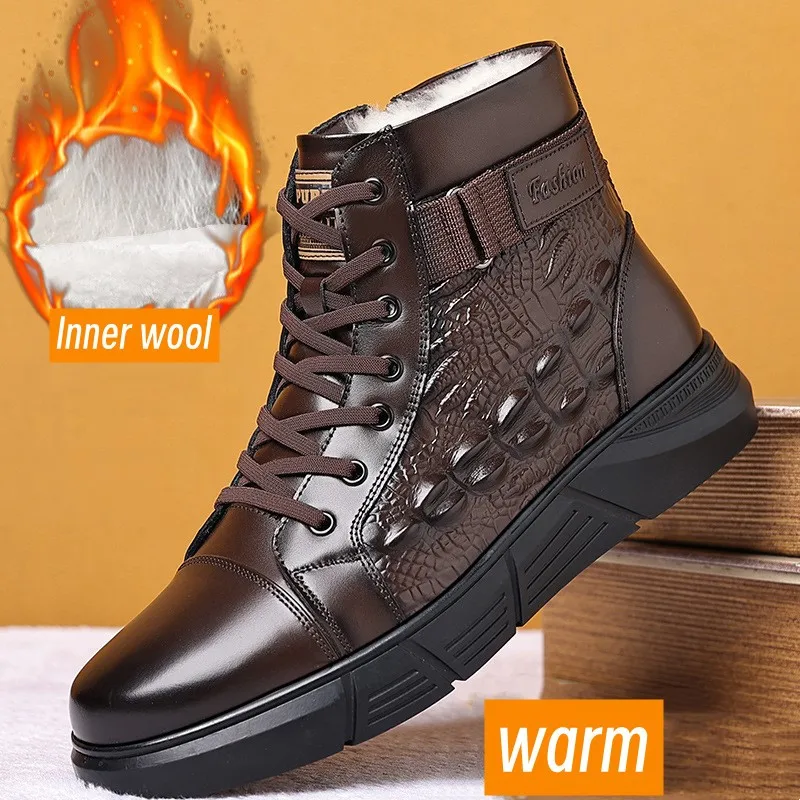 

Genuine Leather Boots Men's Plush Wool Boots For Men Warm Snow Cotton Shoes Botas Para Hombre Botas Masculinas Em Couro Botines