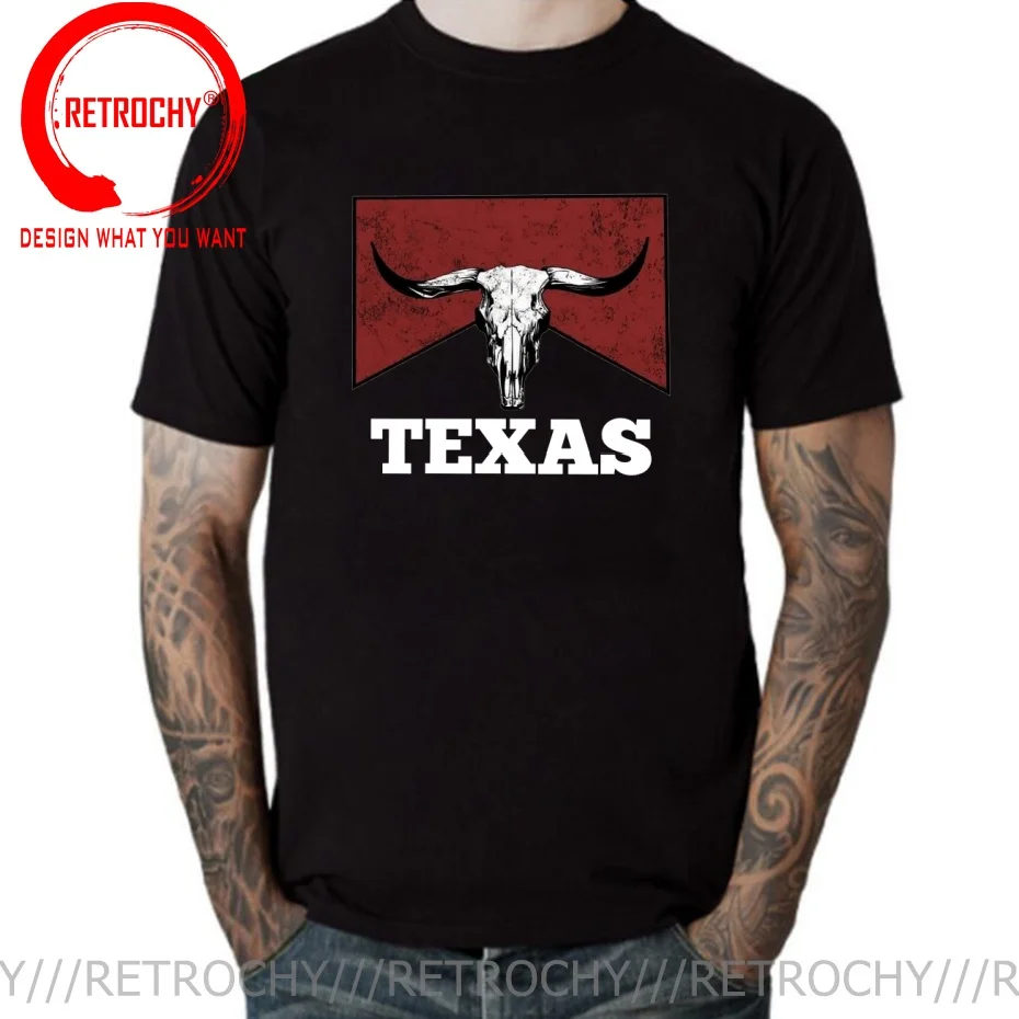 Funny Design Vintage Texas Bull  SRed Doublet Men Fashion Trendy Casual Clothing Stylish Tops Tee Shirt Leisure Tshirt Men's