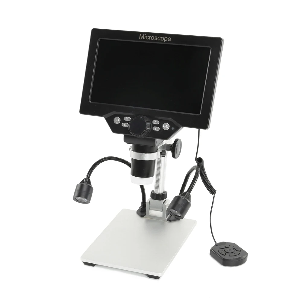 Microscope numérique B1200, 12MP, écran LCD HD 7 pouces, puce Taiwan Lingtong, grossissement 1-1200, support en métal avec 2 auxiliaires