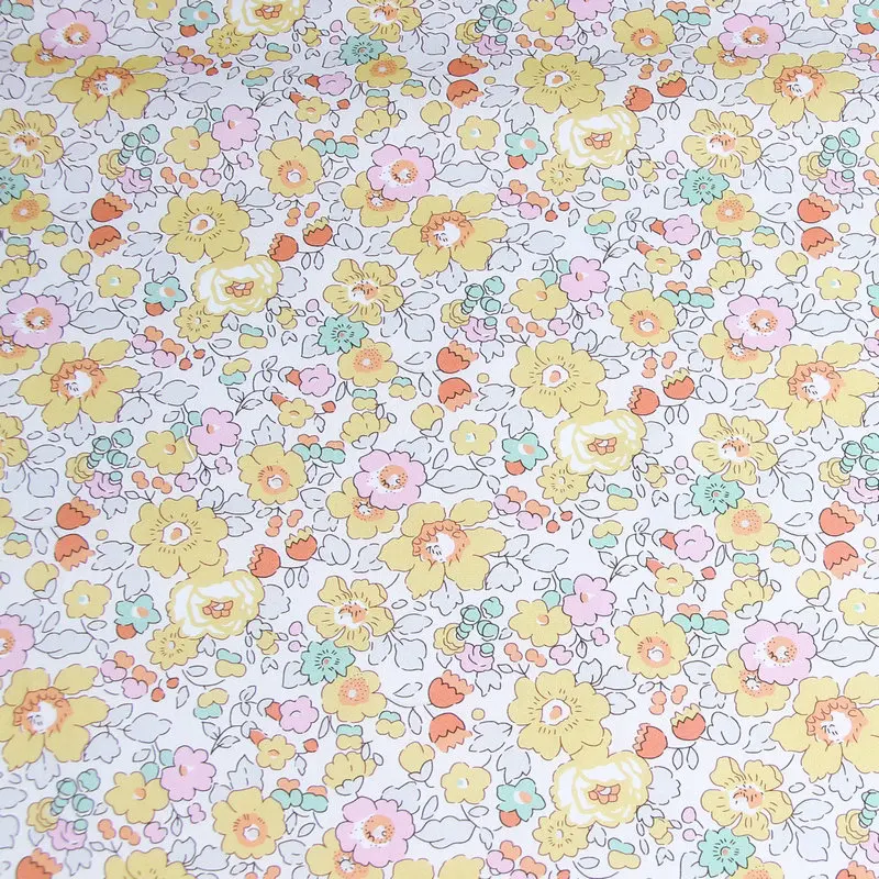 light yellow florals betsy ana small flowers print liberty fabric London Liberty tana lawn cotton custom fabric for DIY