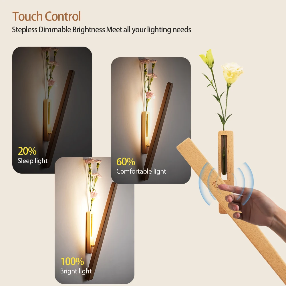 LED Wood Flower Wall Lamp Wood Flower Atmosphere Wall Lamp Magnetic Night Light 360° Rotation Rechargeable Room Decoration
