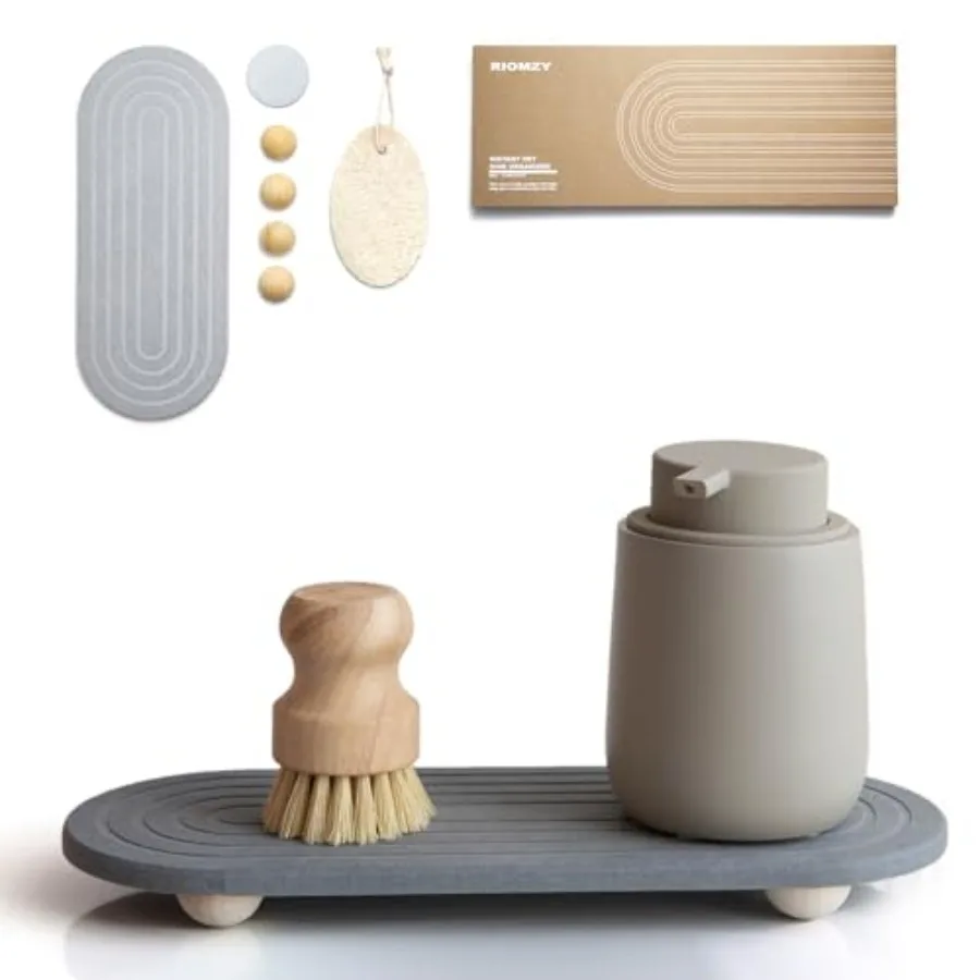 

Instant Dry Sink Caddy Organizer Water Absorbing Stone Tray for Kitchen Bathroom Countertop Fast Drying Sink Caddy with Wooden